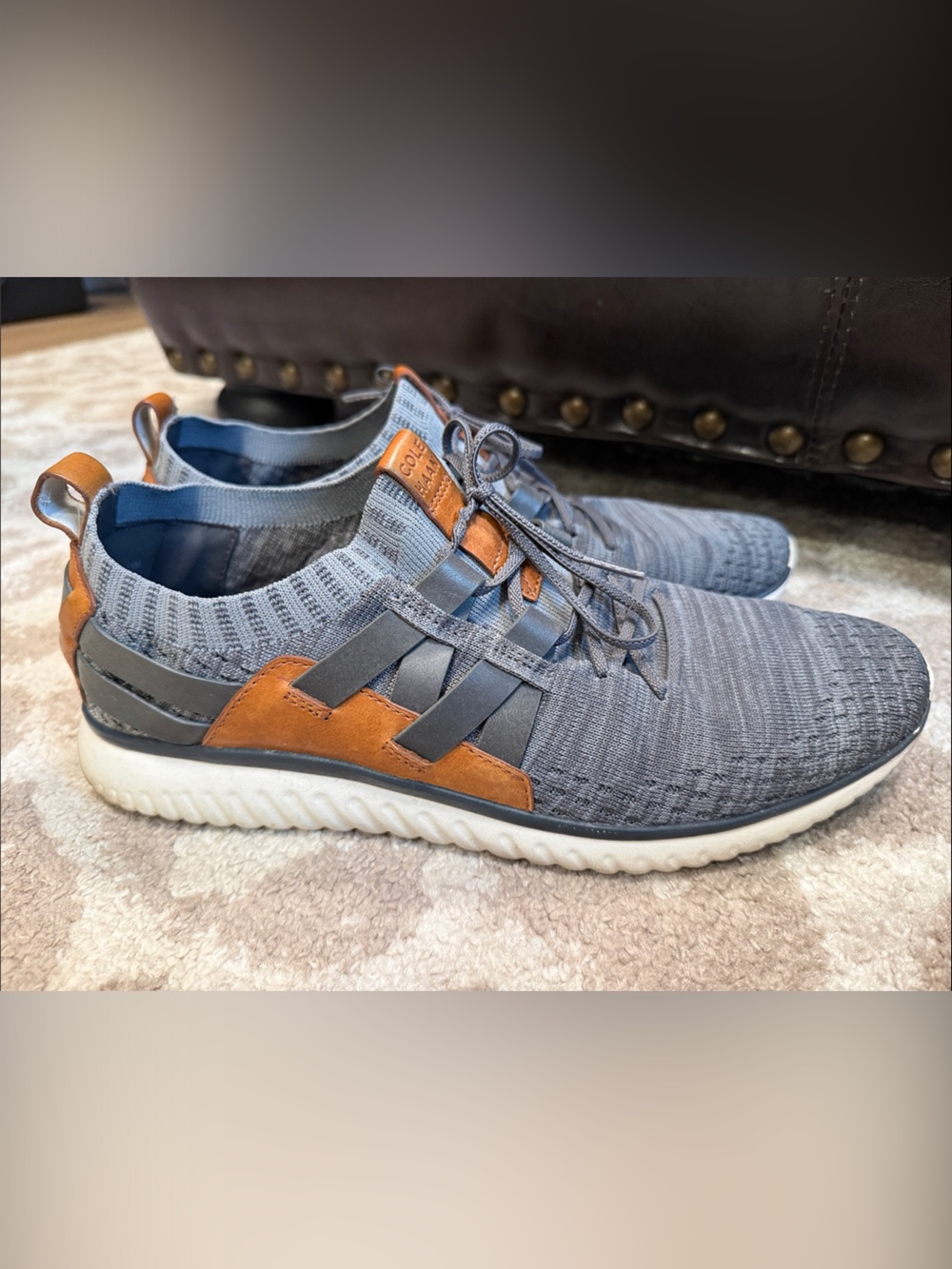 Cole Haan Men's Gray Knit Sneakers with Brown Leather Accents